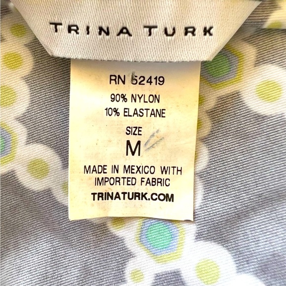 Pretty Palm Springs Trina Turk Classic Bright Colorful Retro Patter Tunic Top M - Picture 9 of 10
